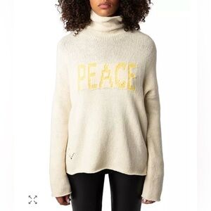 Zadig & Voltaire Almy Funnel Neck Sweater in PEACE Size M $328